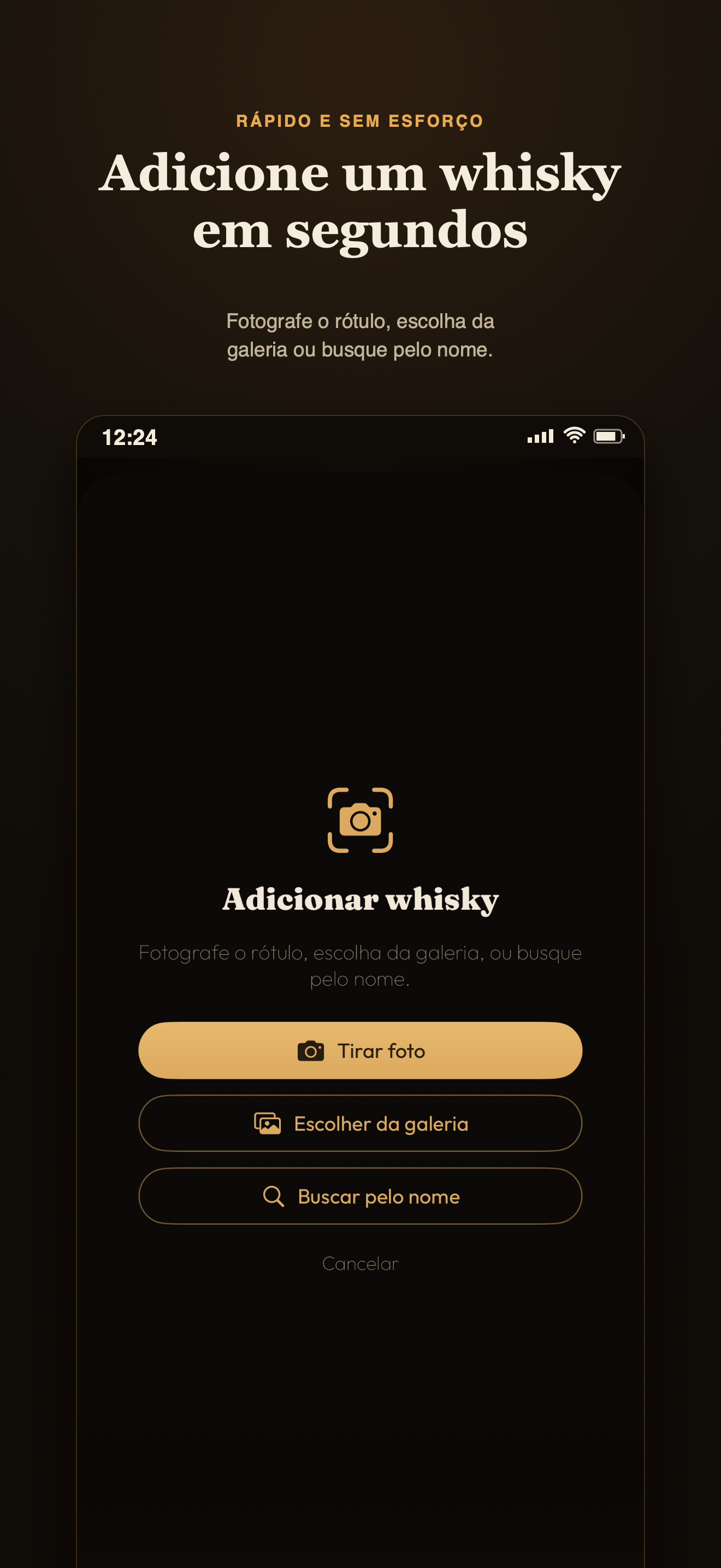 Tela para adicionar whisky no My Whiskies